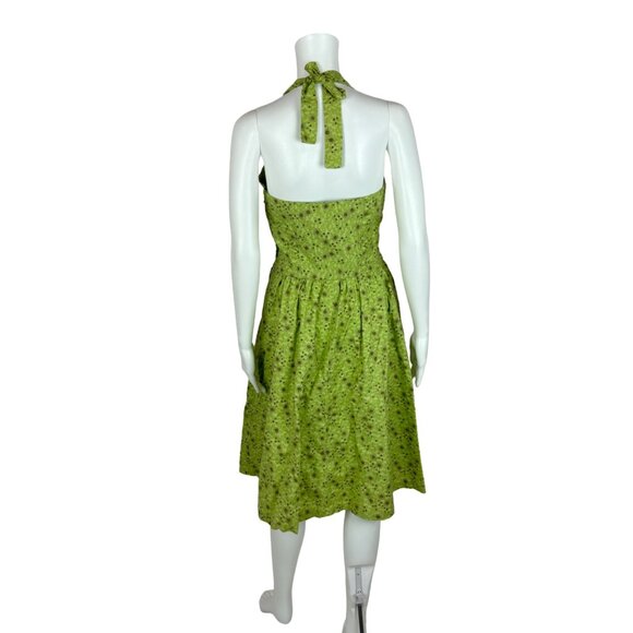 Vintage 50s Style Dress Women's XXS Atomic Starbursts Print Lime Gold Halter Sun - Picture 10 of 13